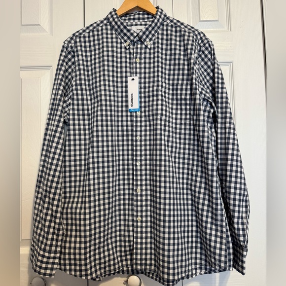 Sonoma Men's Checkered Navy and White Shirt - Picture 1 of 5